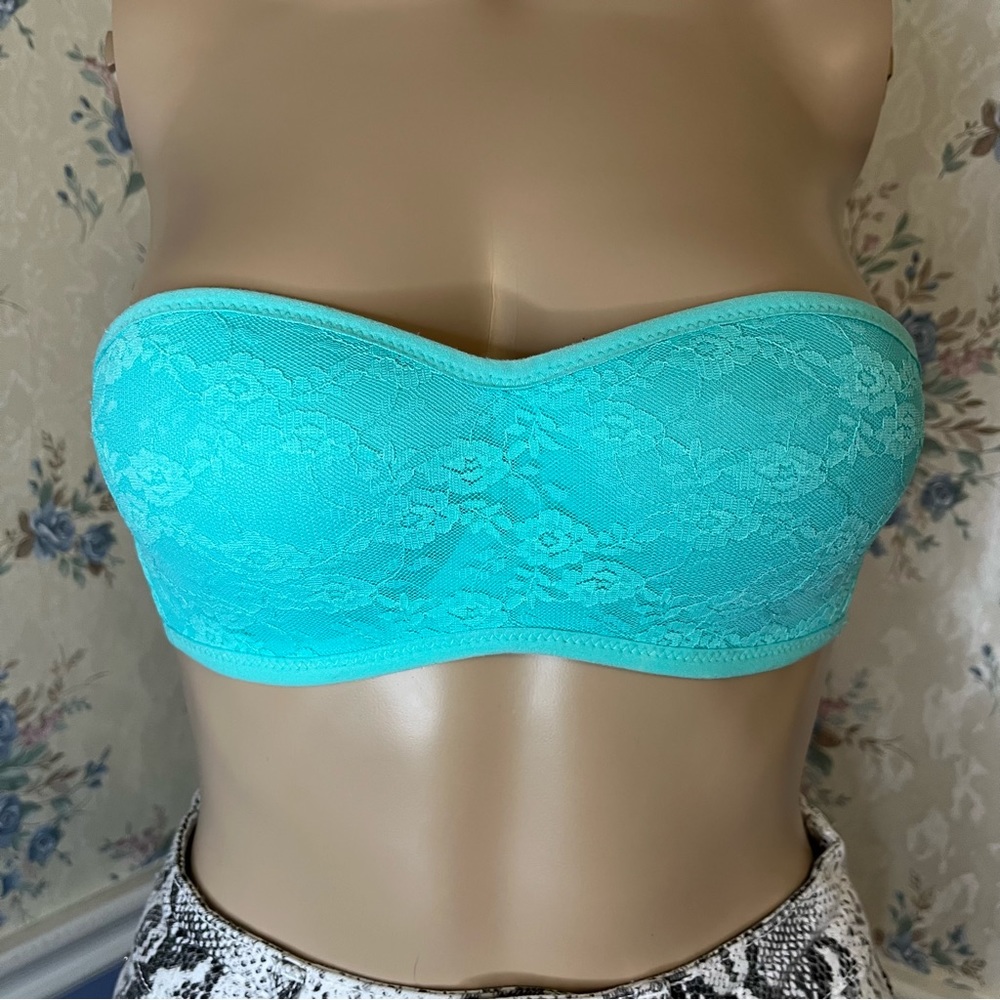 PINK Victoria's Secret Strapless Lace Bandeau Bralette Mint Turquoise Size XS